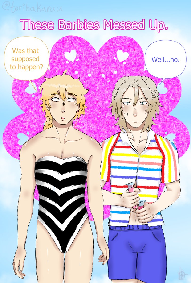 Torihakarau_art's tweet image. Day 7 SFW: Alternate Universe - Barbie
Found this event late, but still wanted to draw something for it!
AU where a potion mixing goes wrong sending them to Barbie Land 🩷 #Albetherweek2023 #BarbieMovie