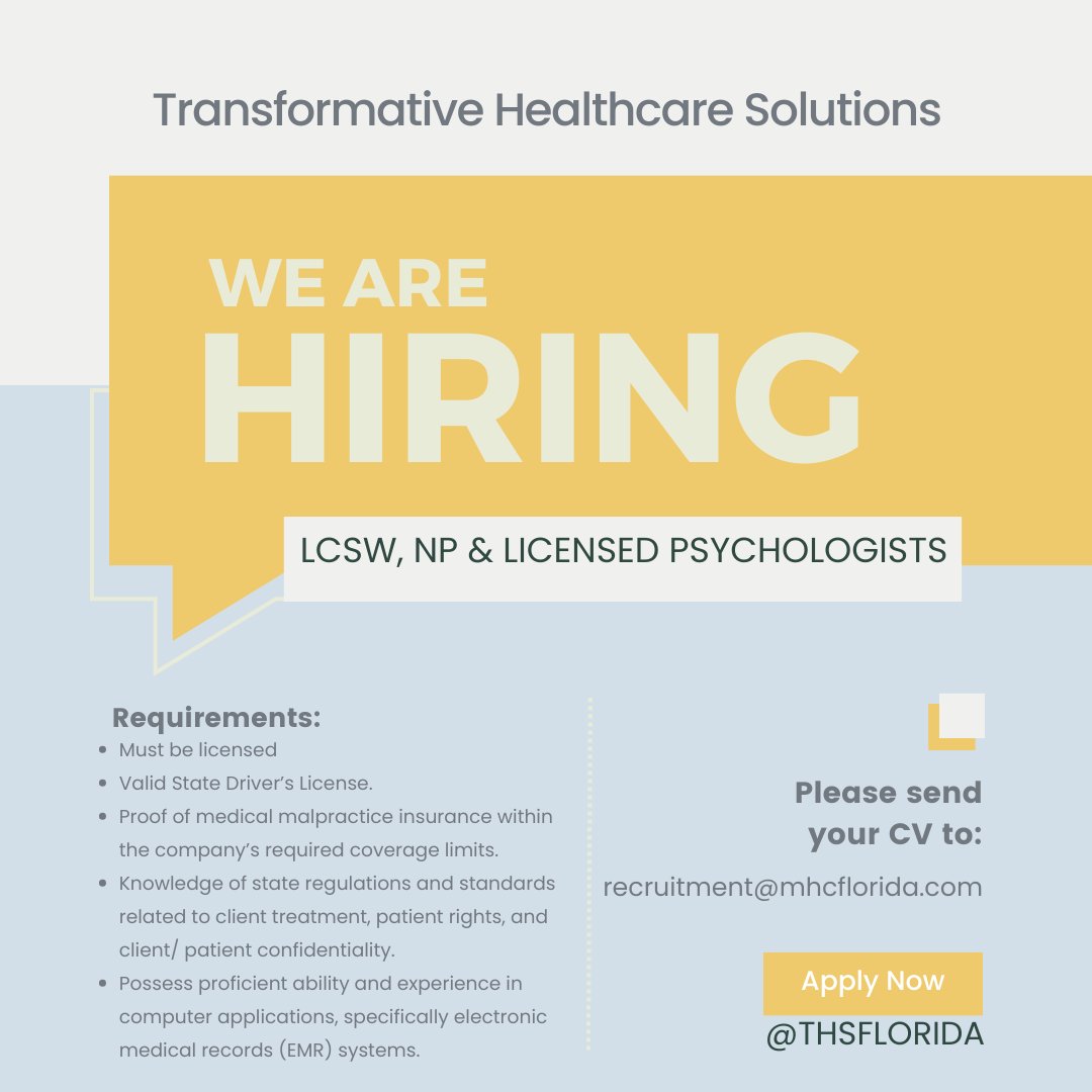 thsflorida's tweet photo. We are hiring! https://t.co/vqopMe9UEY