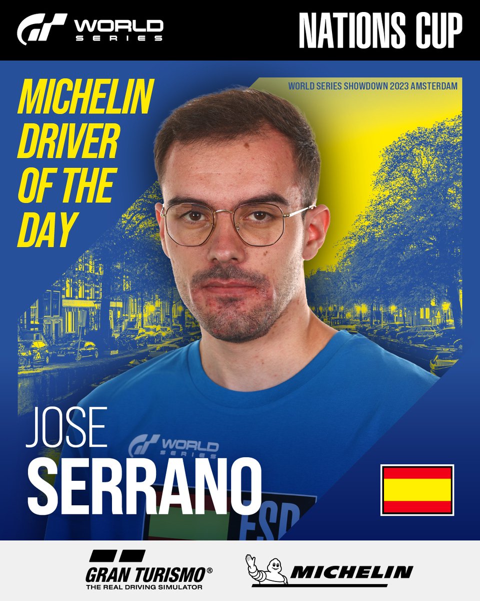He does the double! 🏆🏆

Jose Serrano is your <a href="/Michelin/">Michelin</a> Driver of the Day again as he helped propel Spain to victory.

#GTWorldSeries #GT7
