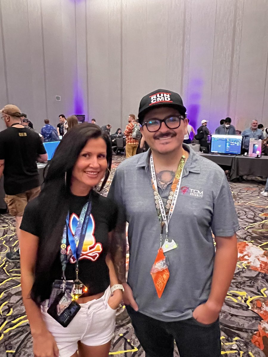Super cool running into <a href="/thecybermentor/">Heath Maverick Adams</a> at #defcon. If you know me, you know I am a huge fan of Heath and <a href="/TCMSecurity/">TCM Security</a> , primarily because I love how they’re making offensive security education accessible for more people. 

 #offensivesecurity #securityeducation #thecybermentor