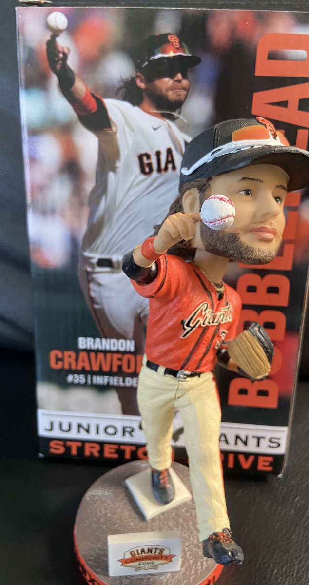 RenelSFVoyce's tweet photo. We thank you 4 any contribution you can make 4 these wonderful kids this weekend. And the @bcraw35 bobblehead you’ll receive even has his gold chain! Love it! Go Junior Giants! 🧡🖤⚾️#stretchdrive @SFGiants @giantscommunity @gojrgiants https://t.co/ZU5H9MC4tX