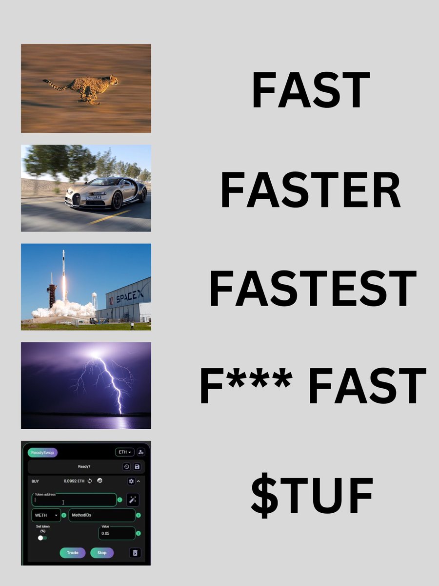 mwfdxb's tweet image. $TUF ReadySwap is faster than you can say “Shitcoin”.

Wait until their TG Bot comes out and $MBOT $UNIBOT are 💀