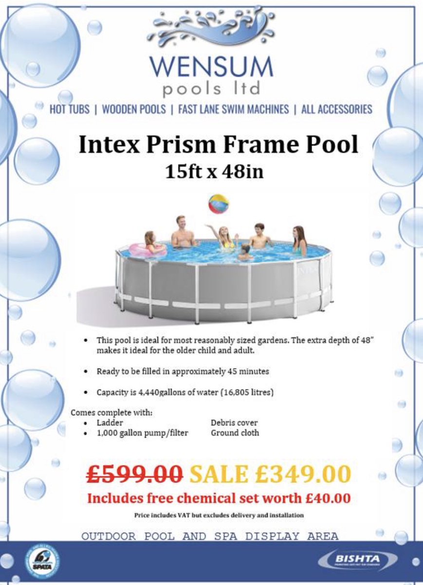 WensumPools's tweet photo. 🩵 I N T E X  P O O L  S A L E 🩵

☀️Our INTEX Pools COST LESS than AMAZON ☀️

This weekend Only we have some brilliant INTEX offers… find them in store Saturday and Sunday! 

✔️ INTEX Prism Frame Pool 15ft x 48inch £349.00
Includes: ladder, filter pump and chemical set https://t.co/HwMmvWYFBZ