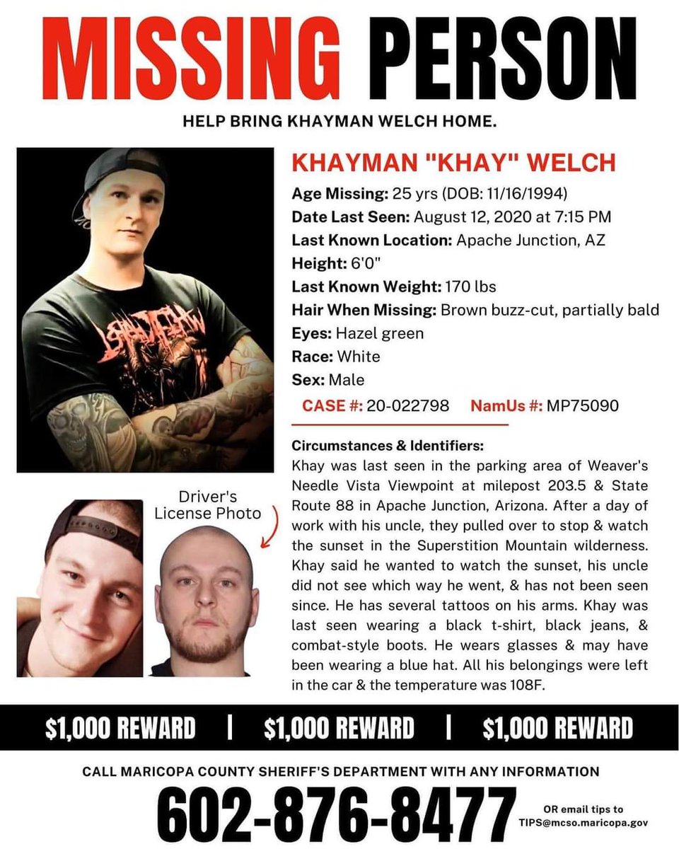 3yrs today 💔

#RetweeetPlease #khaymanwelch #MissingPerson #SuperstitionMountains #hikeAZ