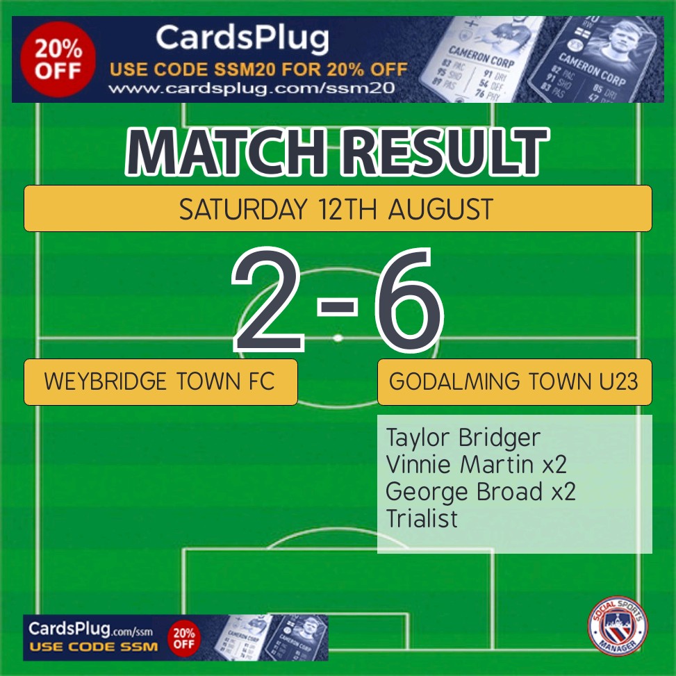 Gs U23s win their last pre-season friendly at Weybridge Town FC this afternoon. They begin their season next week at Yateley United U23s. Kick off 3pm.