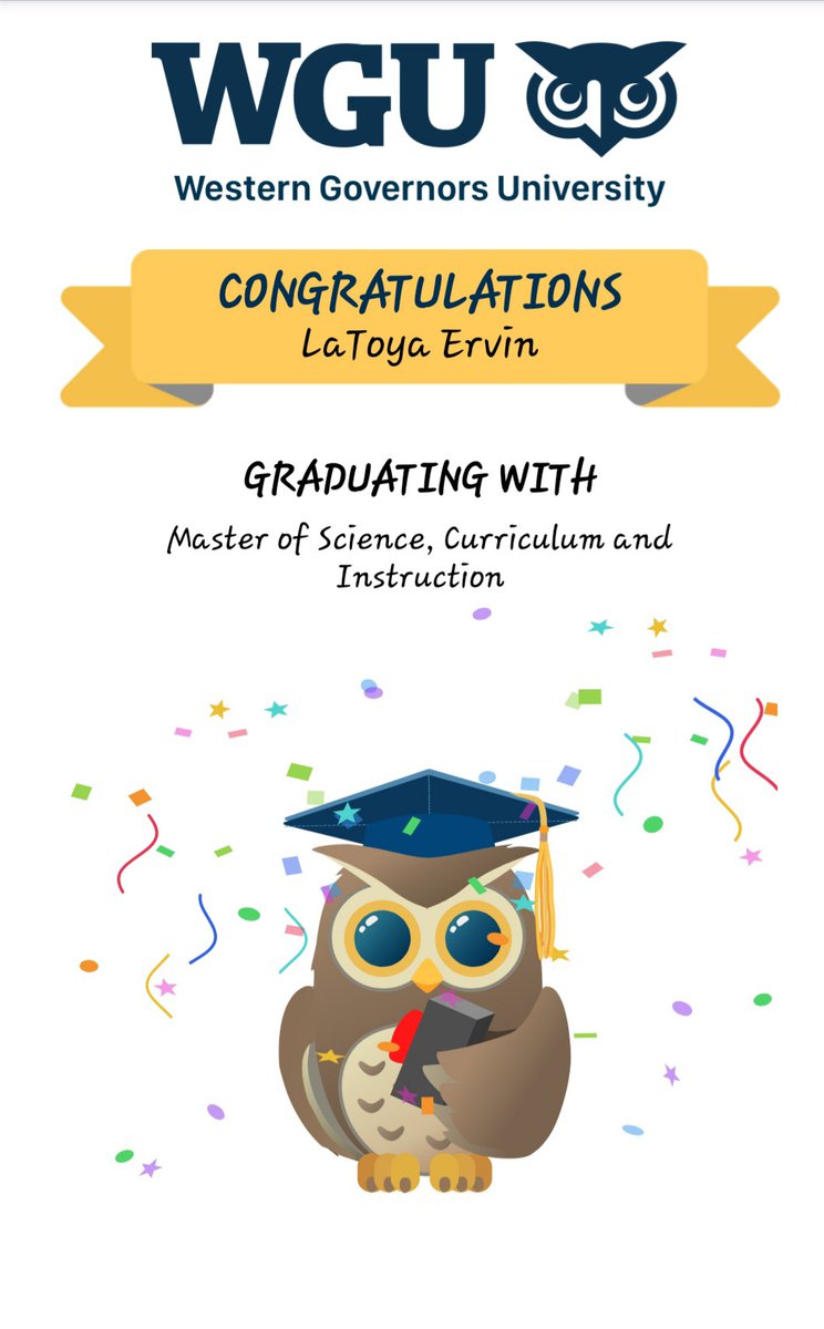 It is official!! I started this journey June 1st and told myself I was not going to travel this summer because my goal was to get my Master's Program completed in two months!! It was hard, but I did it. Students, never stop learning!! Education is a powerful weapon! #masterdegree