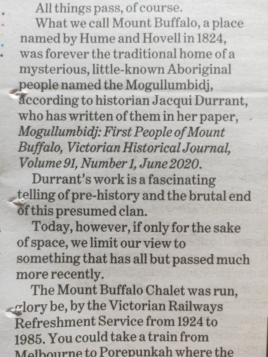 Spotted 👀 #PHAVicTas member @DurrantJacqui's work gets a mention in @tonyowright's column on Mount Buffalo Chalet. <a href="/PHAVicTas/">Professional Historians Association (Vic & Tas)</a>