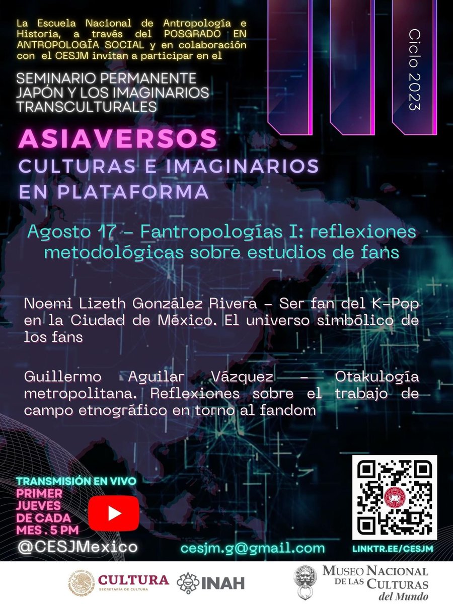 lodoming's tweet photo. Hola!!! Este mes tendremos 2 #JuevesdeSeminario. La próxima semana tendremos "Fantropologías I: reflexiones metodológicas sobre estudios de fans" donde nuestros ponentes presentarán avances sobre sus investigaciones. 
¡No se lo pierdan!
📍17 de agosto, 17:00 (-6 GMT) https://t.co/0DX3I1KW1P