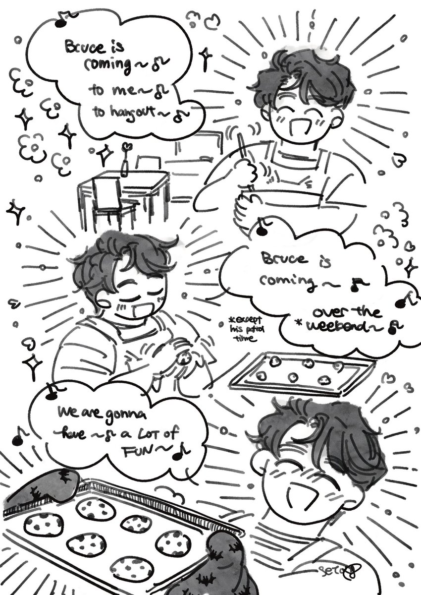 Battinson #superbat / Clark baked cookies for Bruce🍪🍪🍪Bruce will take some home for Alfred (and he brags about how sweet of Clark to do this for him) いいねの数だけクッキー焼きました。アルフレッドにお土産で持ってかえります。  1-2: in English  3-4: 日本語