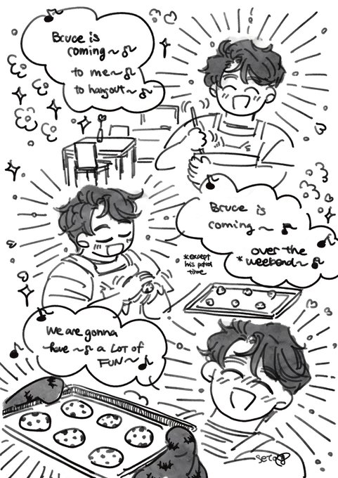 Battinson #superbat / Clark baked cookies for Bruce🍪🍪🍪Bruce will take some home for Alfred (and he brags about how sweet of Clark to do this for him) いいねの数だけクッキー焼きました。アルフレッドにお土産で持ってかえります。  1-2: in English  3-4: 日本語