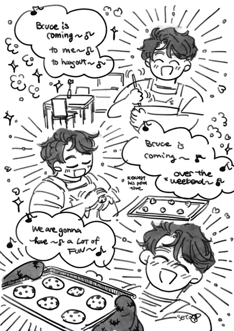Battinson #superbat / Clark baked cookies for Bruce🍪🍪🍪Bruce will take some home for Alfred (and he brags about how sweet of Clark to do this for him) いいねの数だけクッキー焼きました。アルフレッドにお土産で持ってかえります。  1-2: in English  3-4: 日本語
