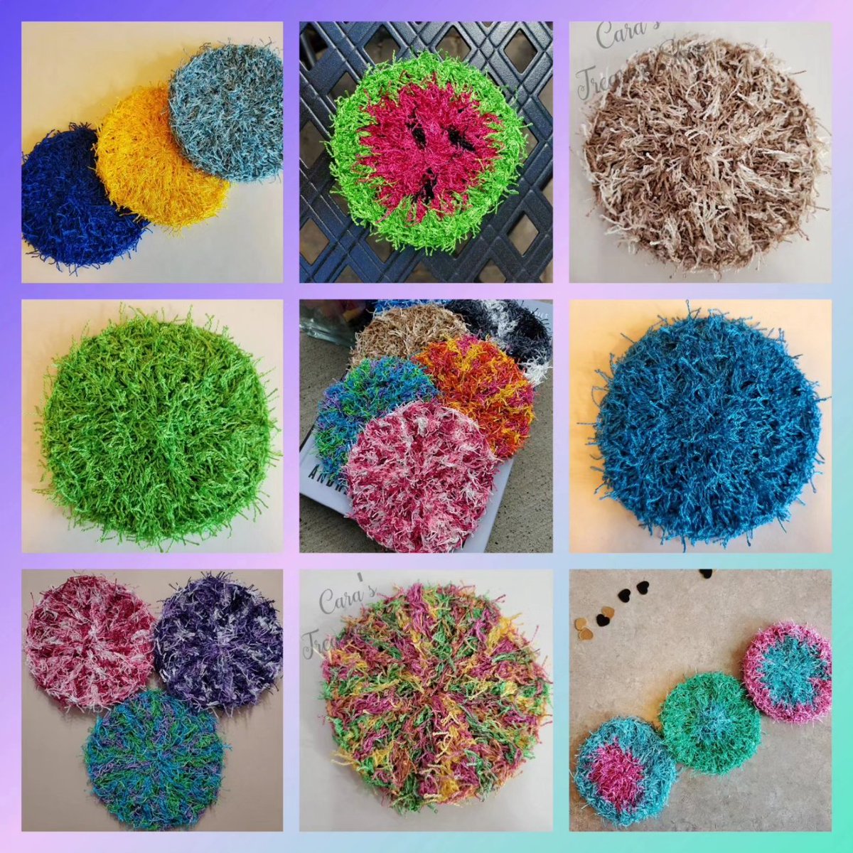 Super Awesome Dish Scrubbies in my Etsy and Amazon shops! They can clean almost anything. And they don't scratch finishes! I have lots of styles, sizes and colors to choose from! Etsy: Carastreasureshop.etsy.com Amazon: Amazon.com/shops/Carastre… AmazonCanada: Amazon.ca/shops/Carastre…