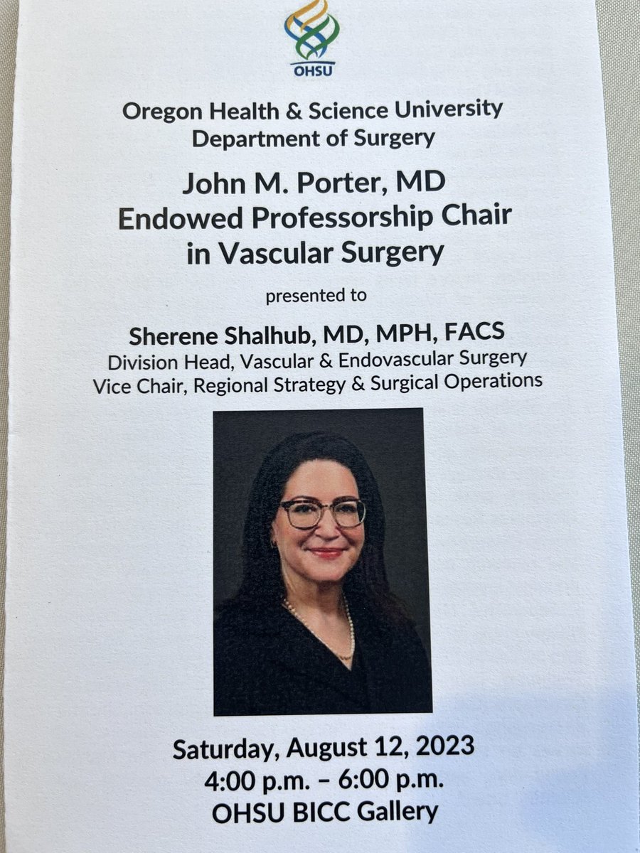 Historic day honoring the late Dr. John Porter and our new Division Head @ShereneShalhub , announcing the inaugural Porter Endowed Professorship in Vascular Surgery at OHSU.