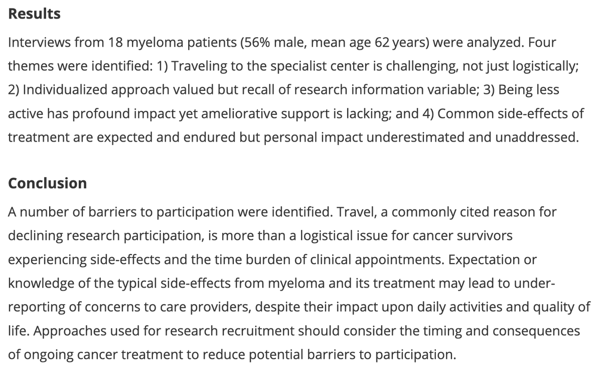 RahulBanerjeeMD's tweet photo. Kudos to @Orla_McCourt @KweeYong2 @uclcancer for interviewing pts with #MMsm who didn't sign up for their study.

We (and I'm very guilty of this) often ignore non-enrolled pts apart from Consort diagram... here, travel & #timeTox was key reasons. Imp for clinical trial design!