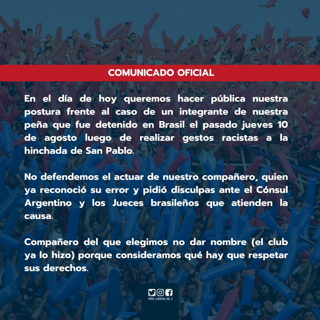 Cuervosdel9_'s tweet photo. COMUNICADO OFICIAL 

En base a los acontecimientos del pasado 10/8, la Peña de 9 Julio deja en claro su posición al respecto.

Agradecemos a todas las personas que están comprendiendo y acompañando a la familia en este momento e invitamos a que quien pueda y lo sienta, colabore. https://t.co/DoQBfAwSUv