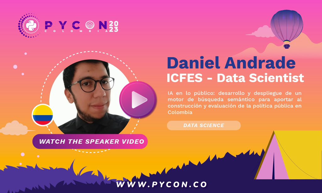 pyconcolombia's tweet image. Watch the video of Daniel Andrade, he teaches us about &quot;AI in the public: development and deployment of a semantic search engine to contribute to the construction and evaluation of public policy in Colombia” 

youtu.be/CeF8BwdHX08

#PyconColombia2023 #Presencial #Programming