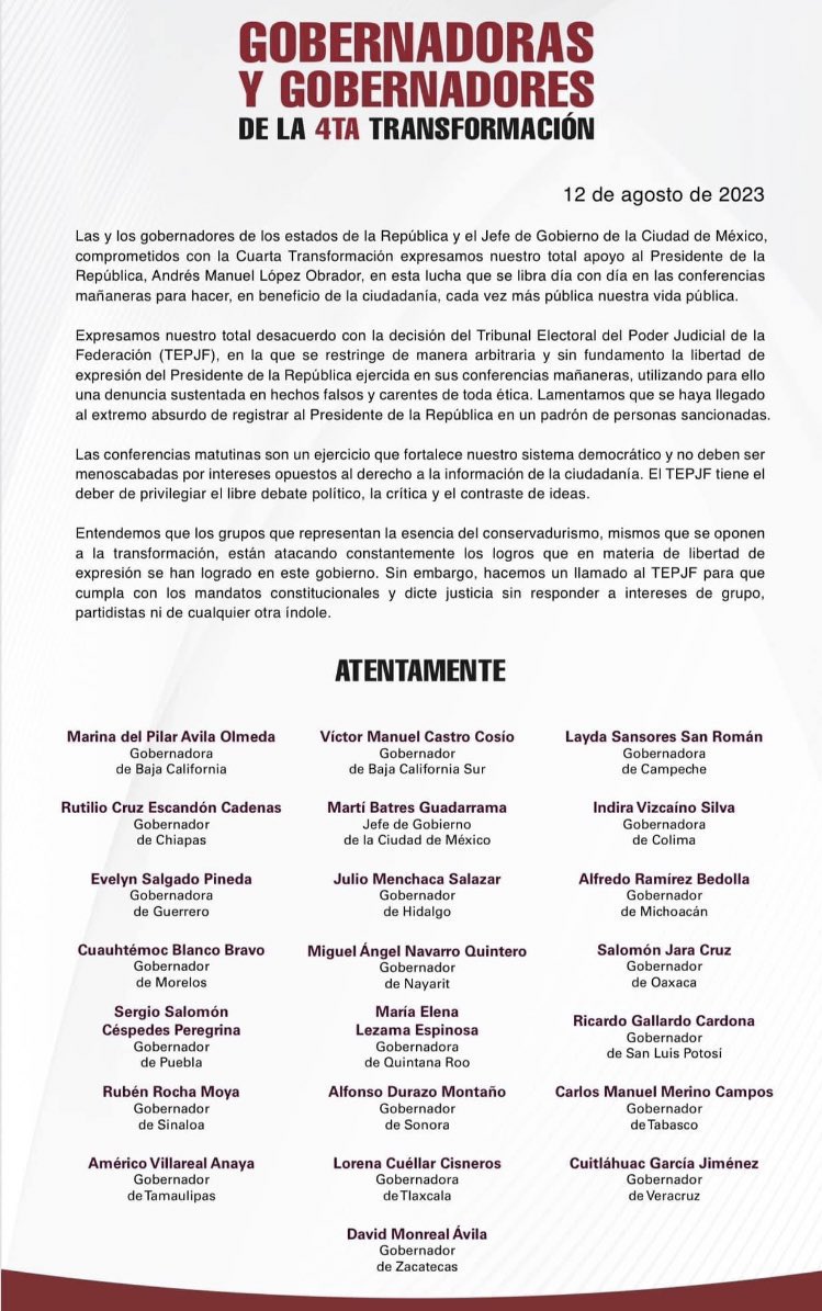 ErnestoGuerra_'s tweet photo. 📢| #ÚLTIMOMINUTO 

En su sección de DESPLEGADOS al 2X1 de los gobernadores de la 4T se manifiestan a favor de su jefe y dicen algunos absurdos.

1er. Absurdo: AMLO y las mañaneras son en beneficio de la ciudadanía:

🔗NO! El beneficio es para él. No hay obligación legal. https://t.co/bGGE3GBvs4