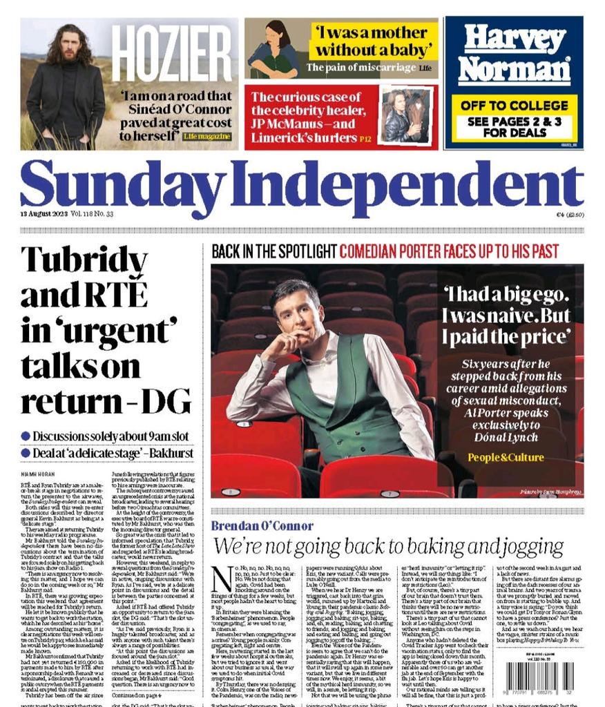 Sunday Independent front page. Some standout interviews inside