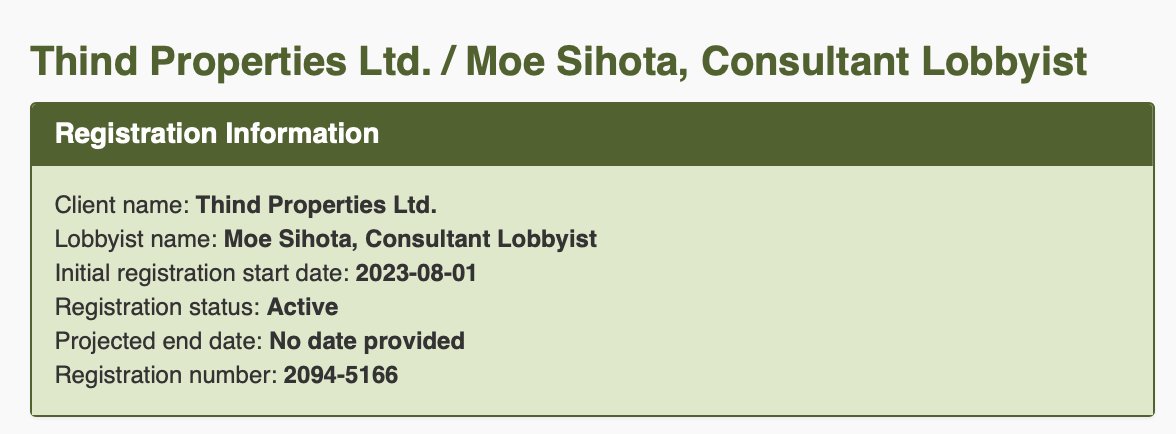 bobmackin's tweet photo. #LobbyistWatch: Ultimate NDP insider Moe Sihota registered Aug. 1 to represent Thind Properties for a proposal to BC Housing. On #BCDay, David Eby leadership campaign donor Daljit Thind was named to the #OrderOfBC. #bcpoli #vanRE https://t.co/uIvgTtul6V
