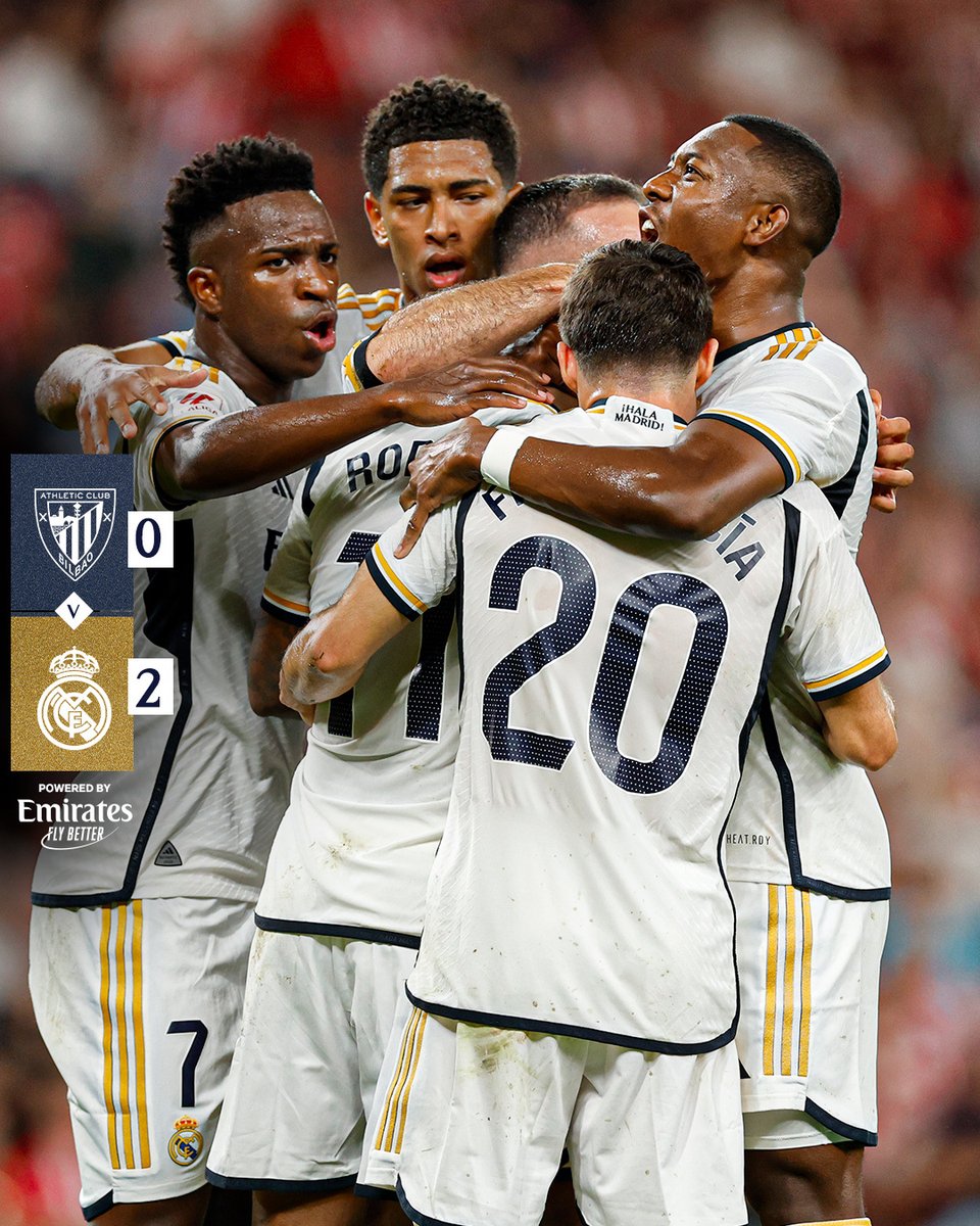 Real Madrid C.F. (@realmadrid) on Twitter photo 🏁 FP: <a href="/AthleticClub/">Athletic Club</a> 0-2 @RealMadrid
⚽ <a href="/RodrygoGoes/">Rodrygo Goes</a> 28', <a href="/BellinghamJude/">Jude Bellingham</a> 36'
#AthleticRealMadrid | #Emirates 🏁 FP: <a href="/AthleticClub/">Athletic Club</a> 0-2 @RealMadrid
⚽ <a href="/RodrygoGoes/">Rodrygo Goes</a> 28', <a href="/BellinghamJude/">Jude Bellingham</a> 36'
#AthleticRealMadrid | #Emirates