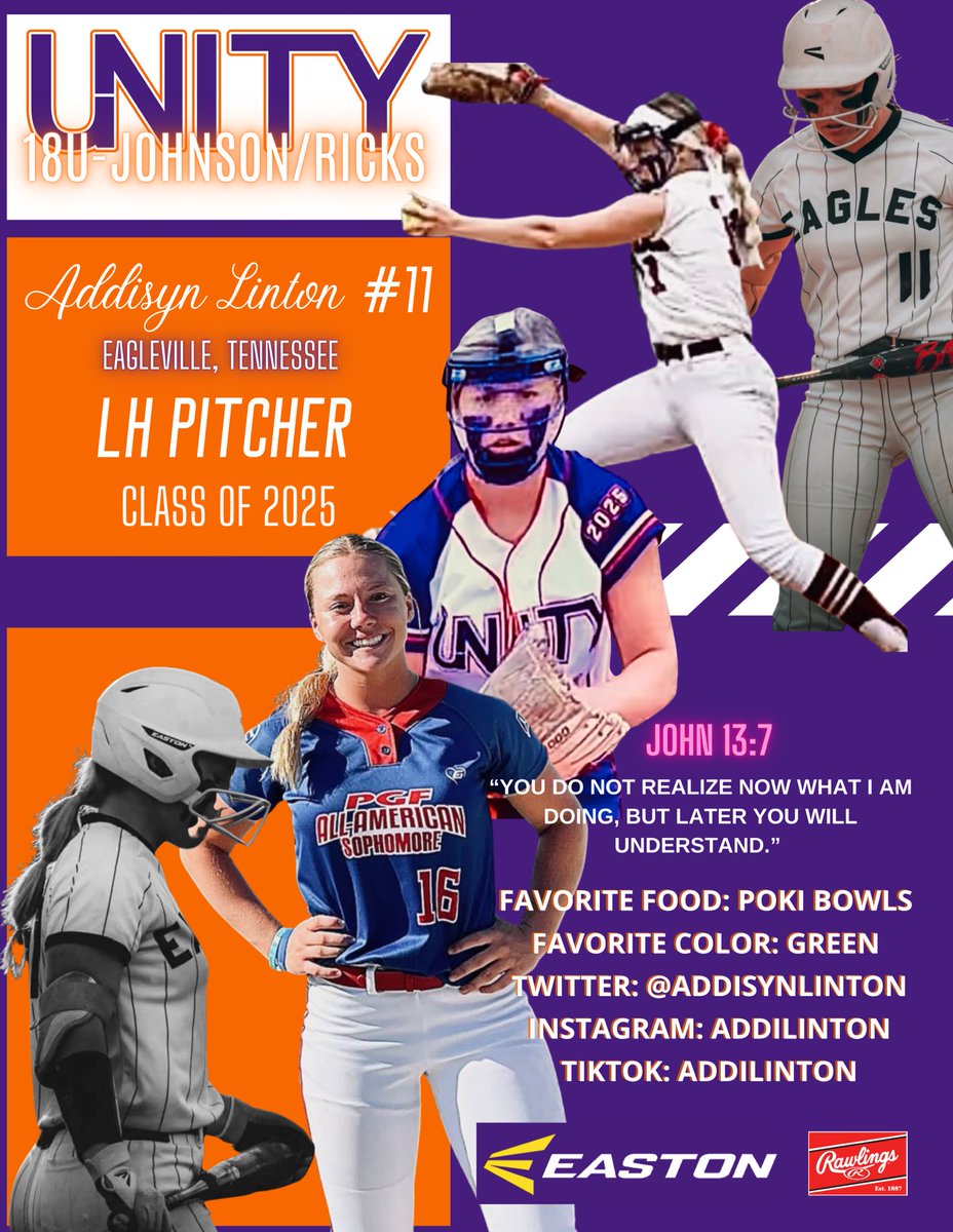 Unity18uJohnson's tweet photo. 💥🚀💣⚡️- Yes, Announcement #11 is our #11 @addisynlinton - Addi is an absolute🦄. She brings the combo of 70mph➕👇 &amp; up👆throwing velo &amp; an exit velo of 80mph! Addisyn is the true definition of both hard work &amp; explosive movement! Her desire to compete &amp; win drive her!  #UNITY https://t.co/KXzT1TXvBI