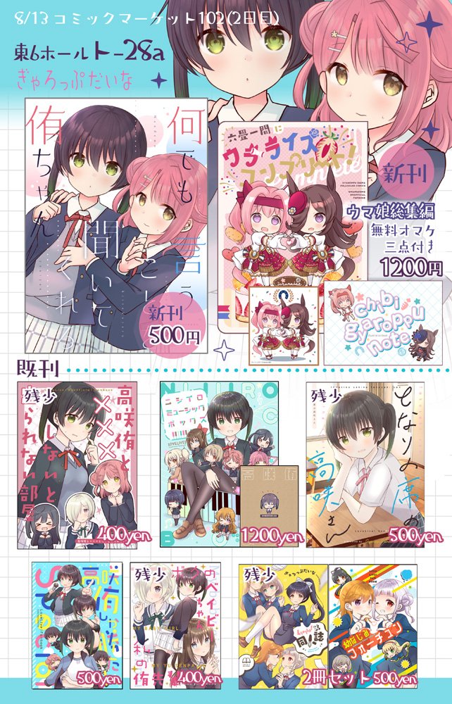 コミケ2日目⛅️今日も新刊あります  【東6ホール ト-28a ぎゃろっぷだいな】  昨日のウマ娘アクスタとアクキー机の上に出すの午後からになるかもですが売り子に言って下さればお出し出来るので欲しい子決まってれば言って下さい