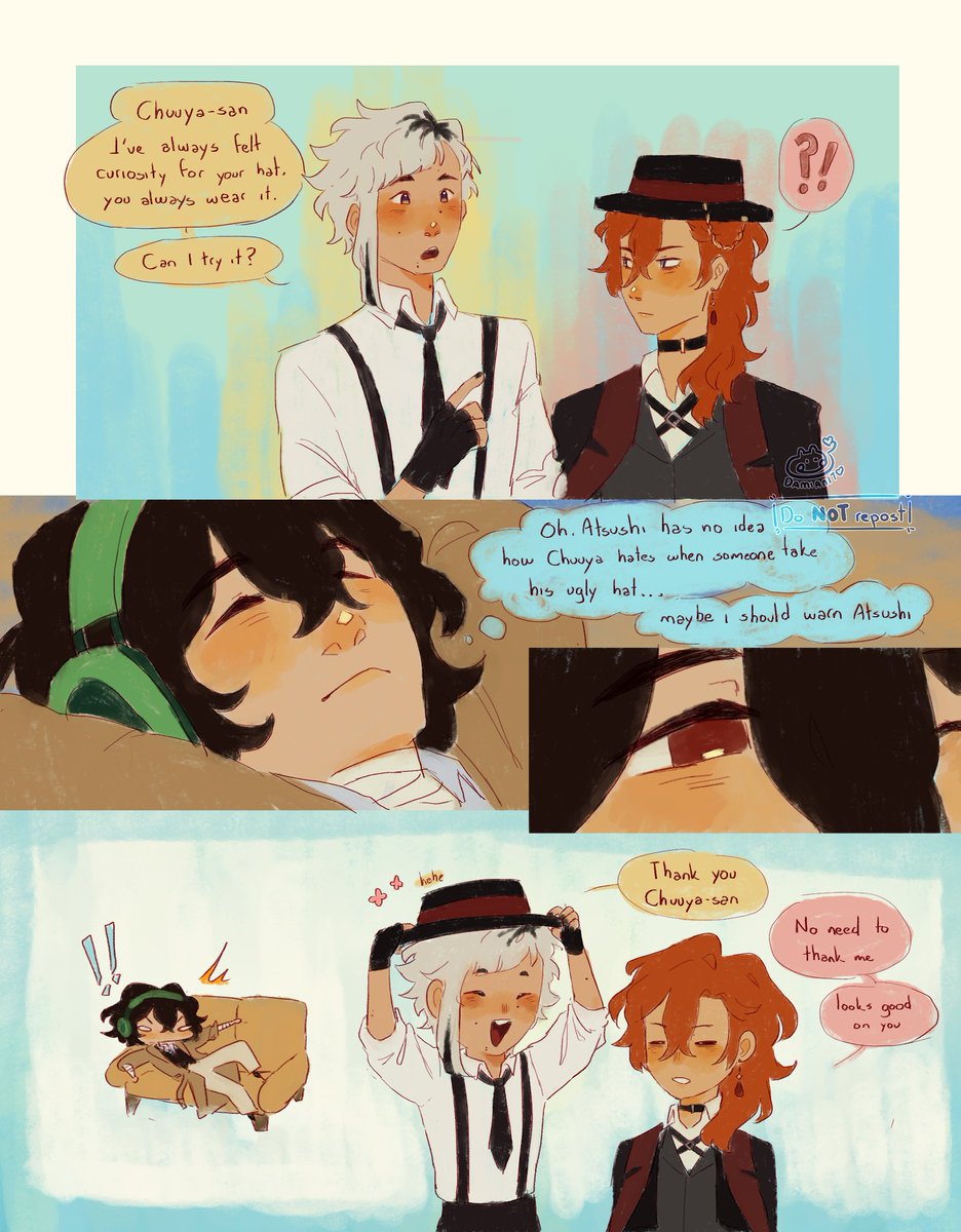 Damianito_'s tweet photo. Chuuya has a soft spot for everyone except Dazai.

[#文スト #BSD  #Dazai #Chuuya #Atsushi ] https://t.co/W4Ek0Gyg23
