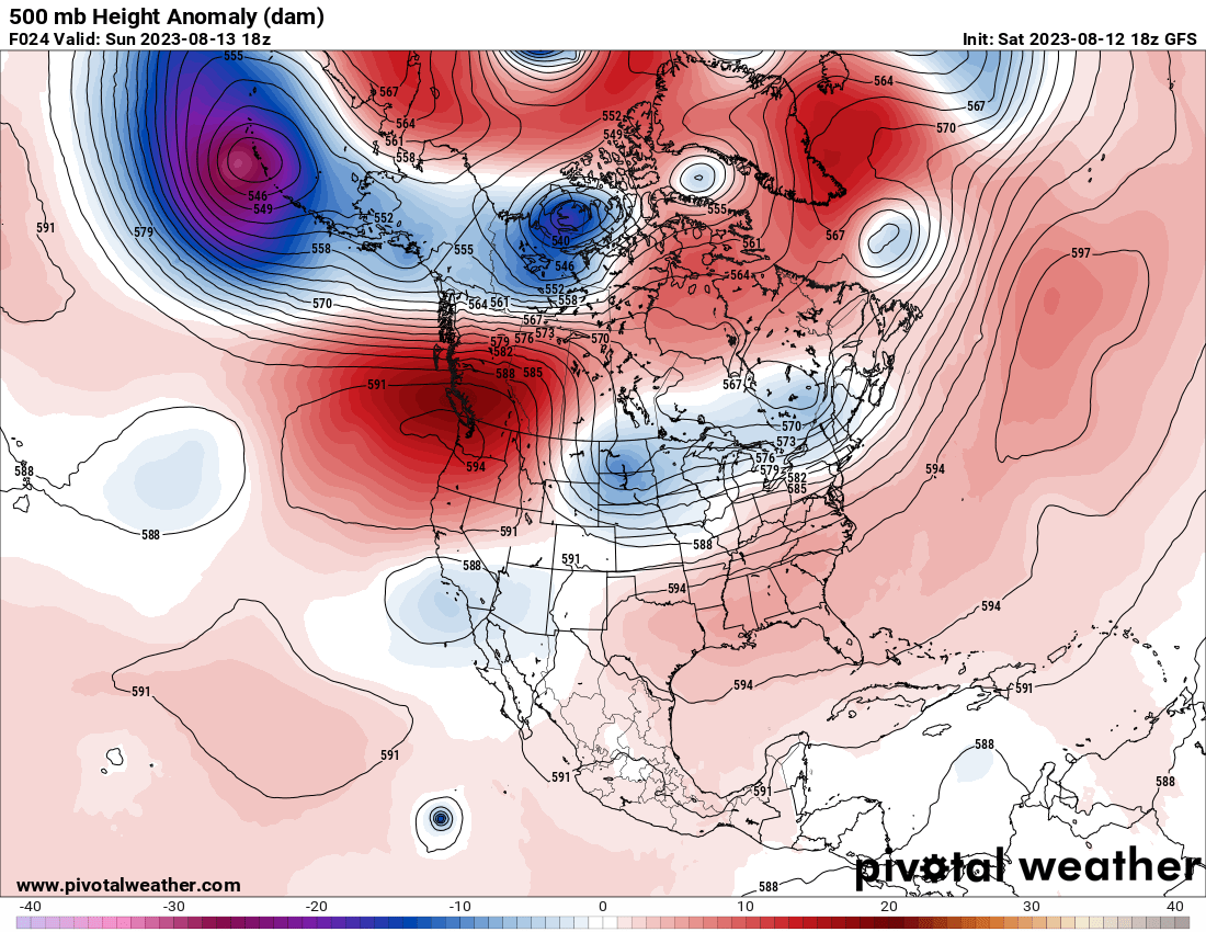 climateguyw's tweet photo. As depicted, by Sunday 8/13 there will be two separate heat domes in association with two heatwaves-one over the South (#HeatwaveChevron) and another over the Pacific Northwest, which should get strong enough to be named #HeatwaveCitgo using my system:
https://t.co/UbIzRWxXvf https://t.co/Ky4mvISUDx