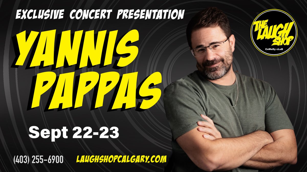 LaughShopYYC's tweet photo. Join me in welcoming @yannispappas to @LaughShopCalgary on Sept 22-23 for a side-splitting performance. Secure your tickets at https://t.co/m8KQ60Za5A and let's have a blast! #CalgaryLaughs #GetYourLaughsOn https://t.co/IYFekgpzh2