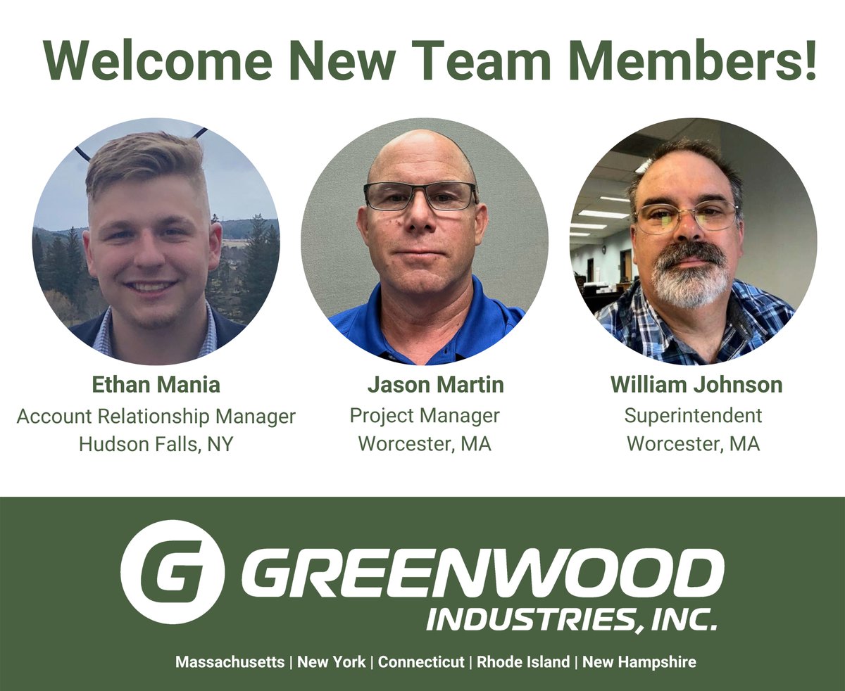 GreenwoodRoof's tweet image. Welcome to our three new team members! From adding to our maintenance & service division in NY to enhancing our Project Management and Superintendent teams in Worcester, we're looking forward to what they will bring to Greenwood!
#commercialroofing #buildingenvelope