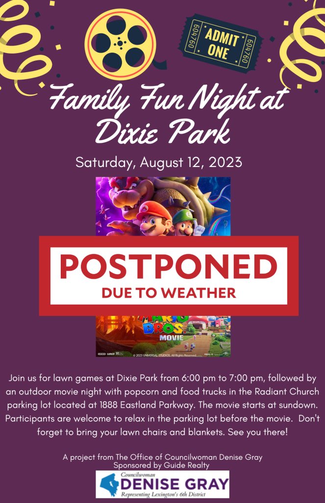 #District6’s first ever movie night has been postponed due to weather.