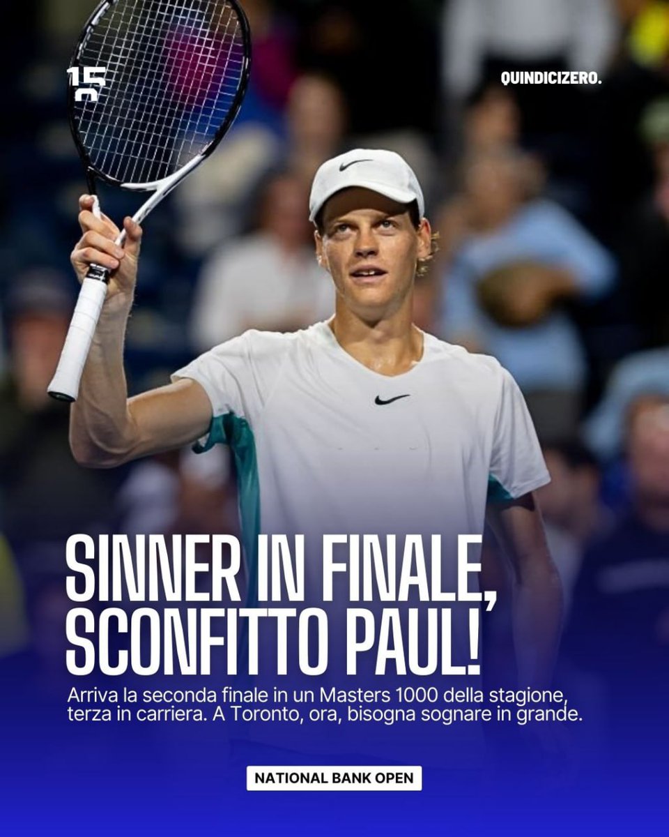 quindicizero's tweet photo. JANNIK VOLA IN FINALEEEEEEEEEEEEEEEEEEEEEEEEEEEEEEEEEE! ❤️‍🔥❤️‍🔥❤️‍🔥

Jannik Sinner batte Tommy Paul in 2 set (6-4 6-4) e conquista così la sua terza finale in carriera in un Masters 1000!

Domani sfiderà Alex De Minaur per il titolo. 🍿 https://t.co/kzfV4gwt12