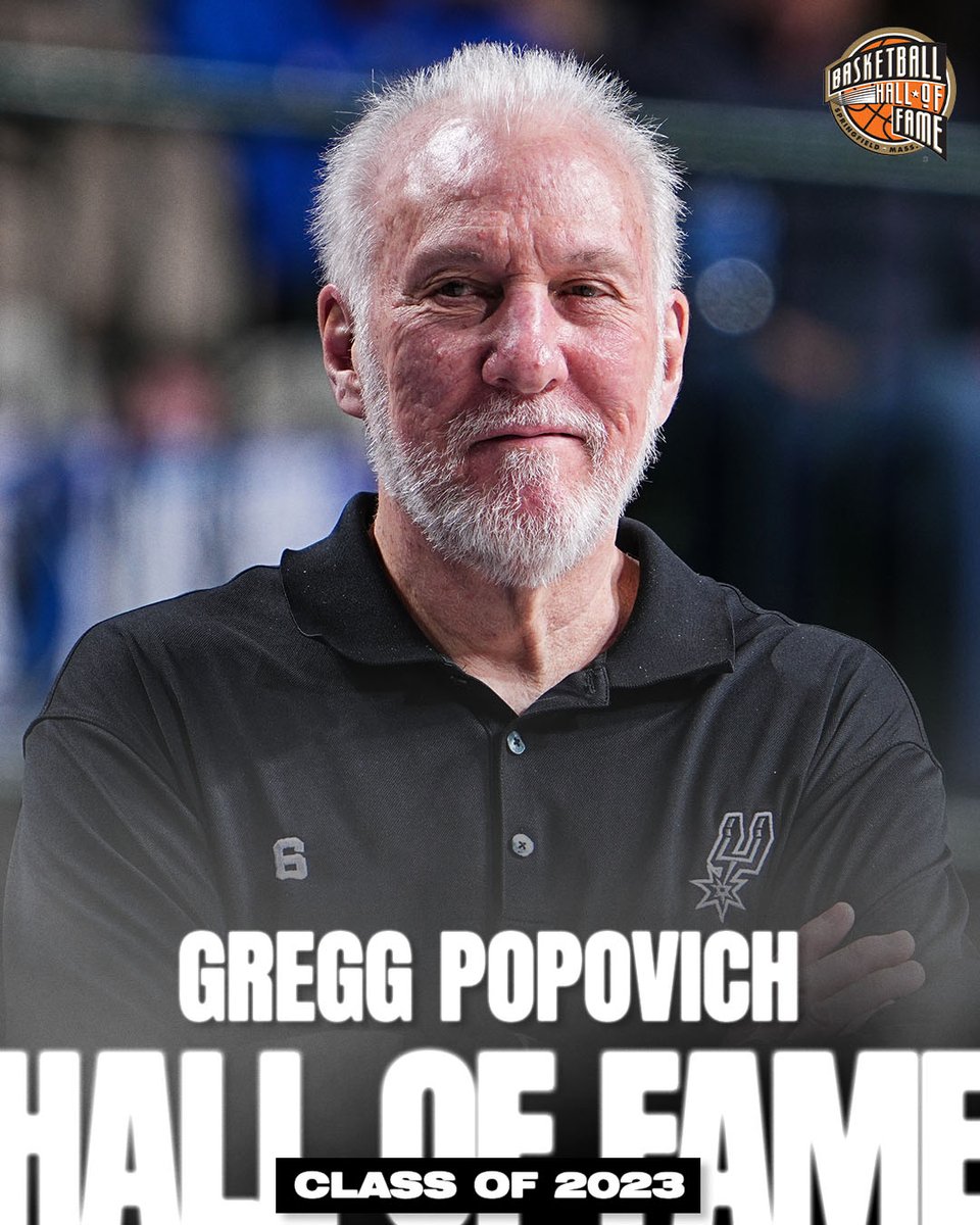 SportsCenter's tweet photo. Welcome to the Hall of Fame, Coach Pop. 🤝

@Hoophall https://t.co/Negy5RHbSz