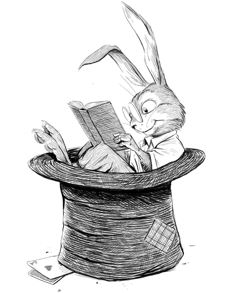 From last years #inktober …. #penandink #Magic #legerdemain #reading #rabbit #illustration #cartoon #artistsoninstagram #instaart #artofdrawing #cartoonarts #illustrationarts #illustrationinspiration #inkdrawingart #procreate #kidlitart