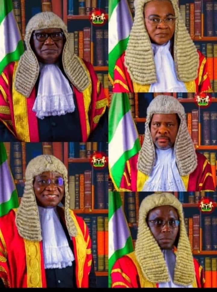 General_Oluchi's tweet photo. KNOW THEIR NAMES:

Justice Haruna Tsammani

Justice Stephen Adah

Justice Boloukuoromo Ugoh

Justice Misitura Bolaji-Yusuf

Justice Abba Mohammed

You probably schooled with them, schooled with their kids, or your children  schooled with their kids or grand kids. So you know them somehow and should remind them that Nigerians are watching them and we need a judgement date ASAP.