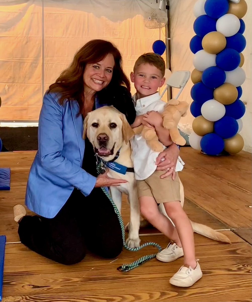 AndreaMcCarren's tweet photo. The pure joy of reuniting with Service Dog Maverick, his human brother Calvin and the entire Gage family at @canineorg Sit, Stay, Sparkle. 

#dogsoflinkedin #militarykid #airforce #veterans #reunion #militaryfamilies https://t.co/EKuA7gPXLv