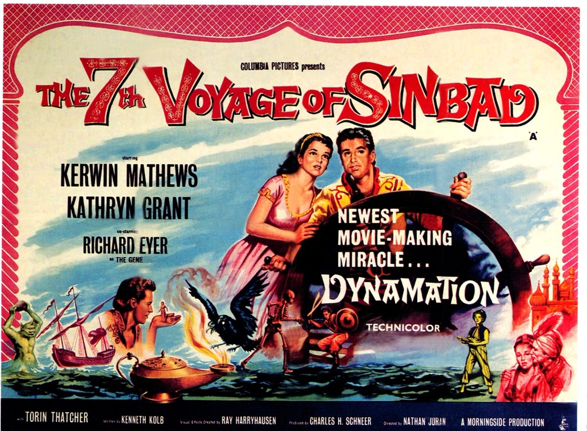 jgilchrist13's tweet image. THE 7TH VOYAGE OF SINBAD.
Original release 1958.
1st colour movie featuring DYNAMATION of cinema special effects pioneer &amp;amp; genius RAY HARRYHAUSEN.
Magic &amp;amp; monsters.
Swords &amp;amp; adventure.
@Film4 11am.
#RayHarryhausen #Dynamation #ClassicMovies #The7thVoyageOfSinbad
@ray_harryhausen