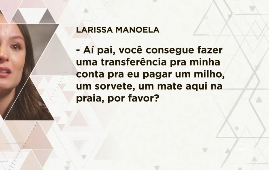 thkalinda's tweet photo. a larissa manoela vai falar pro fantástico sobre o rompimento com os pais. to chocada com a proporção disso tudo só não mais chocada com esse audio dela pro pai. a menina trabalhou a vida toda, rica, e tinha que pedir dinheiro pra eles até pra sorvete. https://t.co/6FCkVBJlsJ