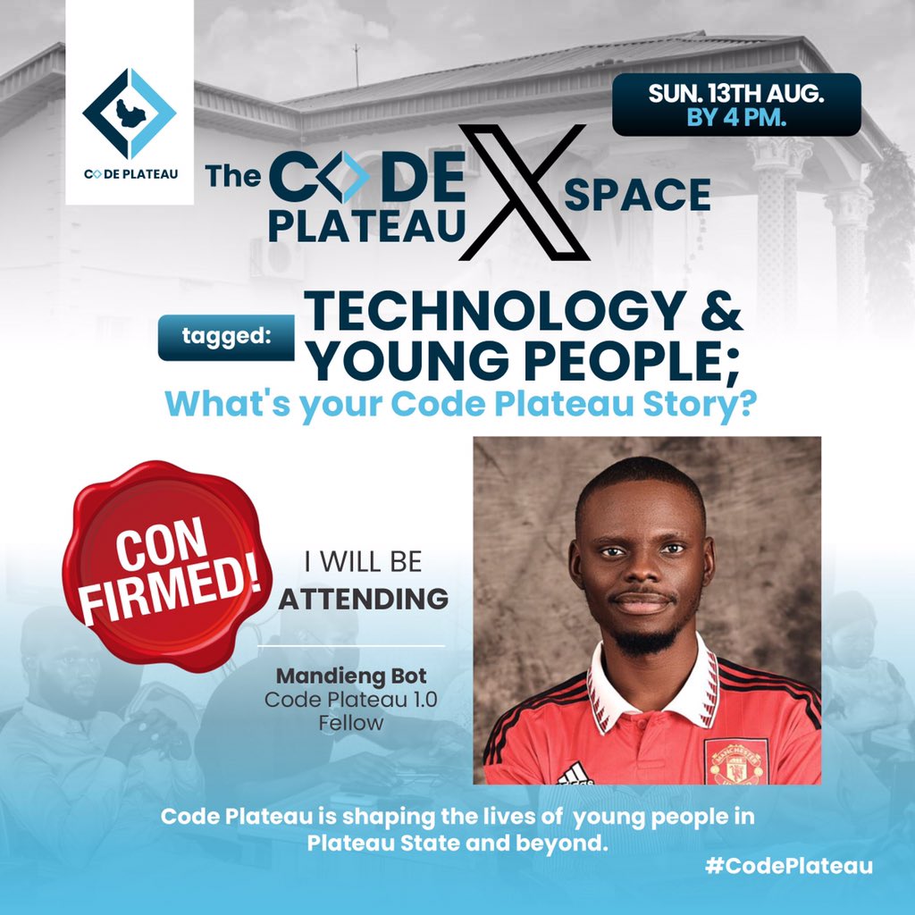 Technology and young people; What's your Code Plateau Story.?

Join us via link x.com/i/spaces/1gqxv…

#CodePlateau