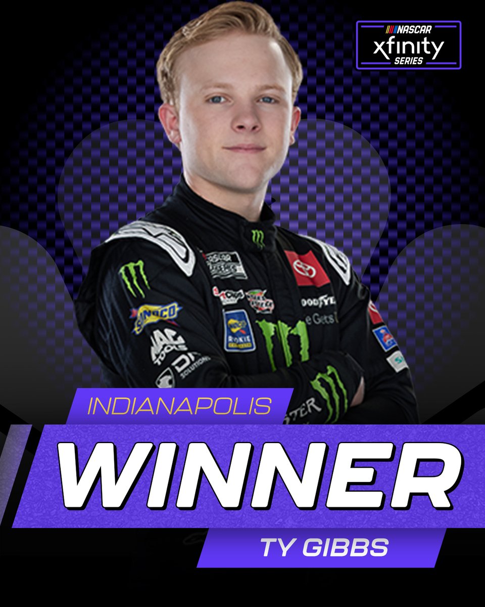 NASCARonNBC's tweet image. RETWEET to congratulate Ty Gibbs as he WINS at @IMS!