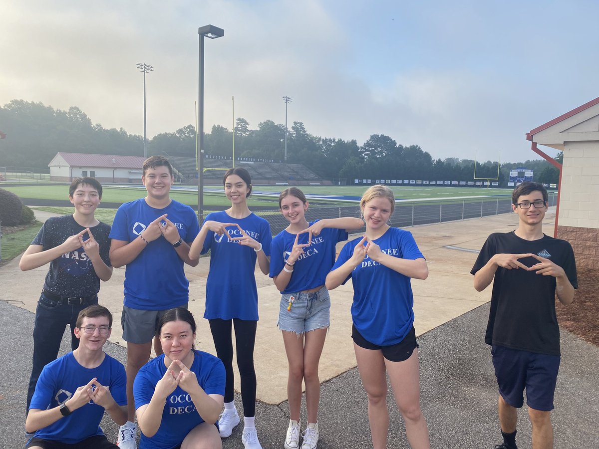 OconeeDeca's tweet photo. Our chapter put in the work this morning! So proud of everyone who showed up at 7:00am to clean the Warrior Stadium after yesterday’s scrimmage. 
#WeAreOne https://t.co/TKwtWSWDkz