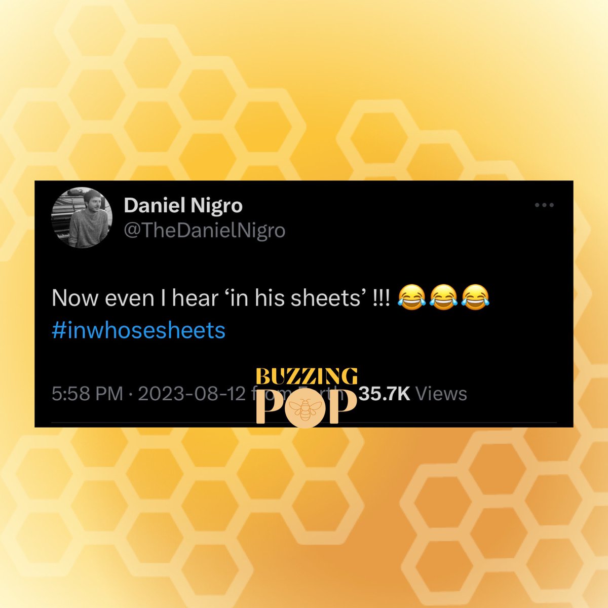 Producer Dan Nigro reacts to the misquoted lyrics to Olivia Rodrigo’s “bad idea right”:

“Now even I hear ‘in his sheets’ !!!  😂😂😂 #inwhosesheets”