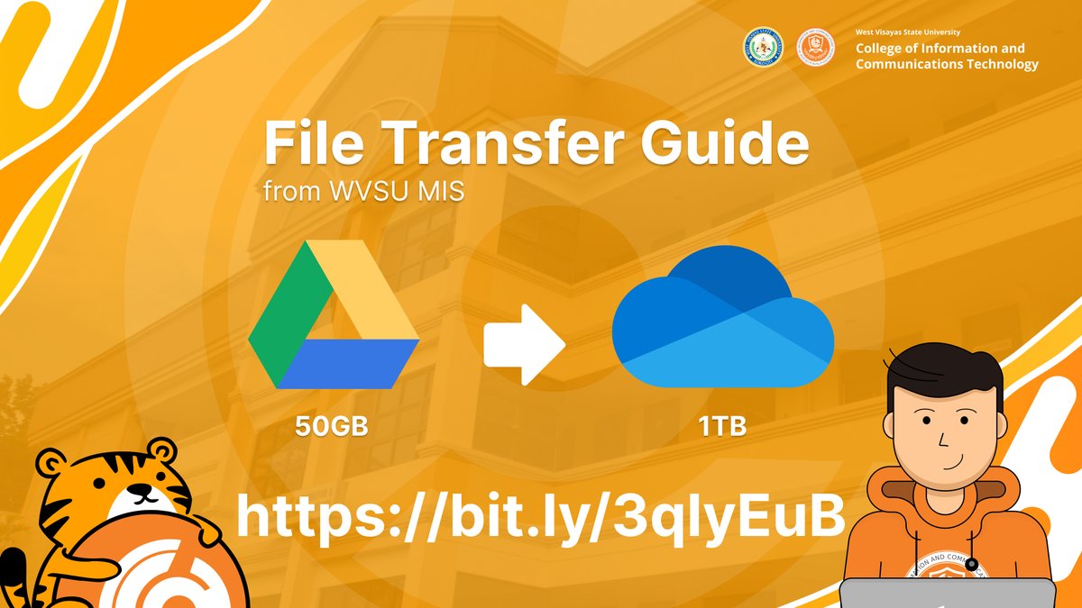 cictwvsu's tweet photo. West Visayas State University shares guidelines on how to move files from your WVSU account (Google Drive) to OneDrive: https://t.co/MjgzET17SJ https://t.co/ty2LEF20SN