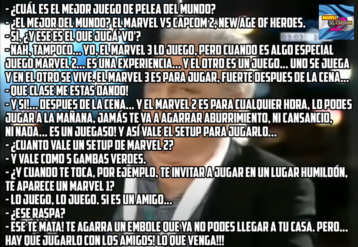 Emma_Magneto's tweet photo. ¿Cuál es el mejor juego de pelea del mundo? (dicho por el Coco basile)

#mvc2 #mvc2arg #bluelabel #marvel2 https://t.co/mcogwx8SMB