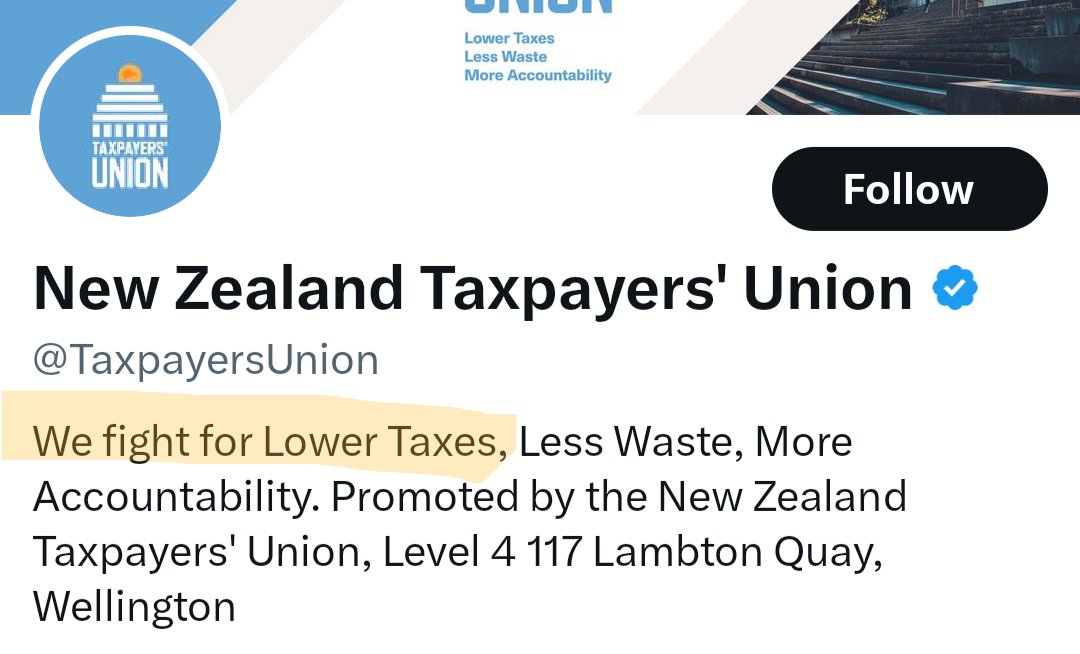 PeopleofNZPol's tweet photo. @TaxpayersUnion You might want to update your bio - why are you complaining about less tax? https://t.co/GSaXEaO9vq