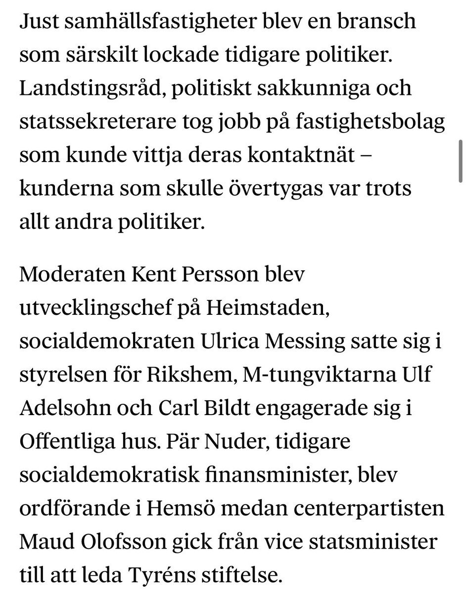 Givetvis spelar lobbyismen roll. Fd politiker äger/jobbar på samhällsfastighetsbolag. De tjänar pengar på det system de själva konstruerat. 

Läs De gränslösa av <a href="/Skolinkvisition/">Marcus Larsson</a> och <a href="/asaplsnr/">Åsa Plesner</a>
