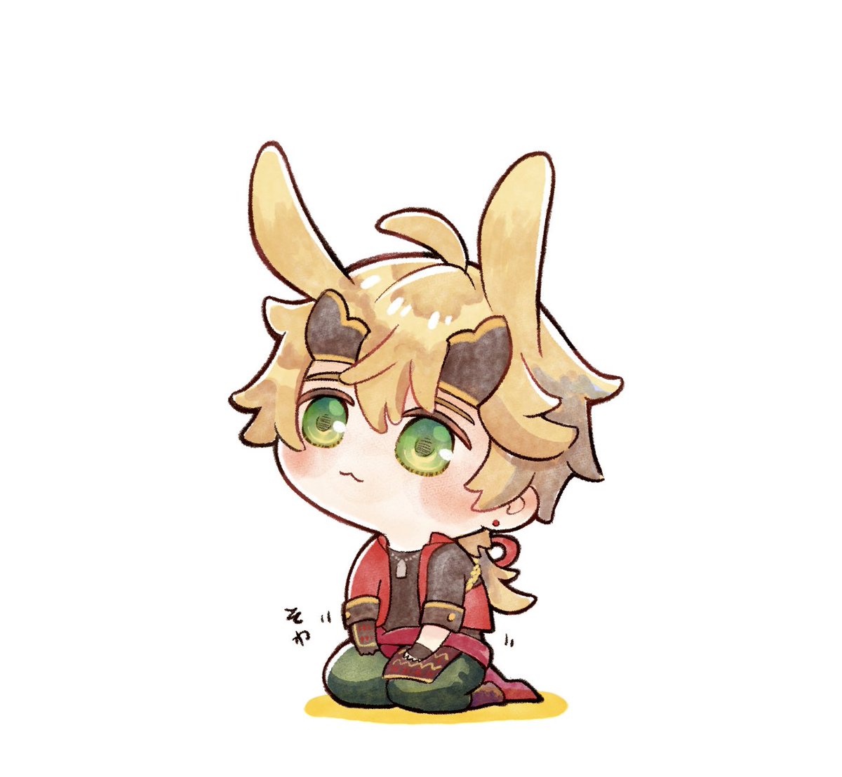 thoma (genshin impact) 1boy green eyes solo male focus animal ears blonde hair chibi  illustration images