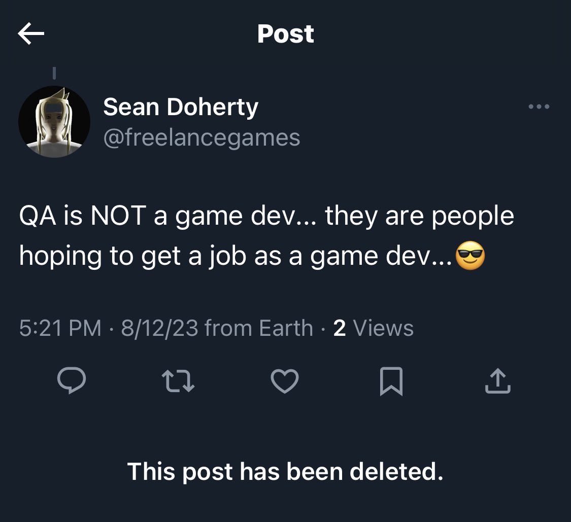 MichaelG_3D's tweet image. QA are gamedevs and I will die on this hill