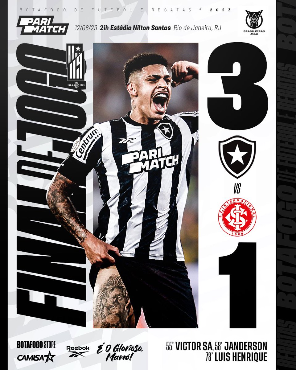 FELIZ ANIVERSÁRIO! 🥳🔥

Torcida joga junto, Fogão vira sobre o Internacional e alcança a melhor campanha da história do primeiro turno. LÍDER ABSOLUTO DO BRASILEIRÃO! 🇧🇷📊 #Botafogo119Anos