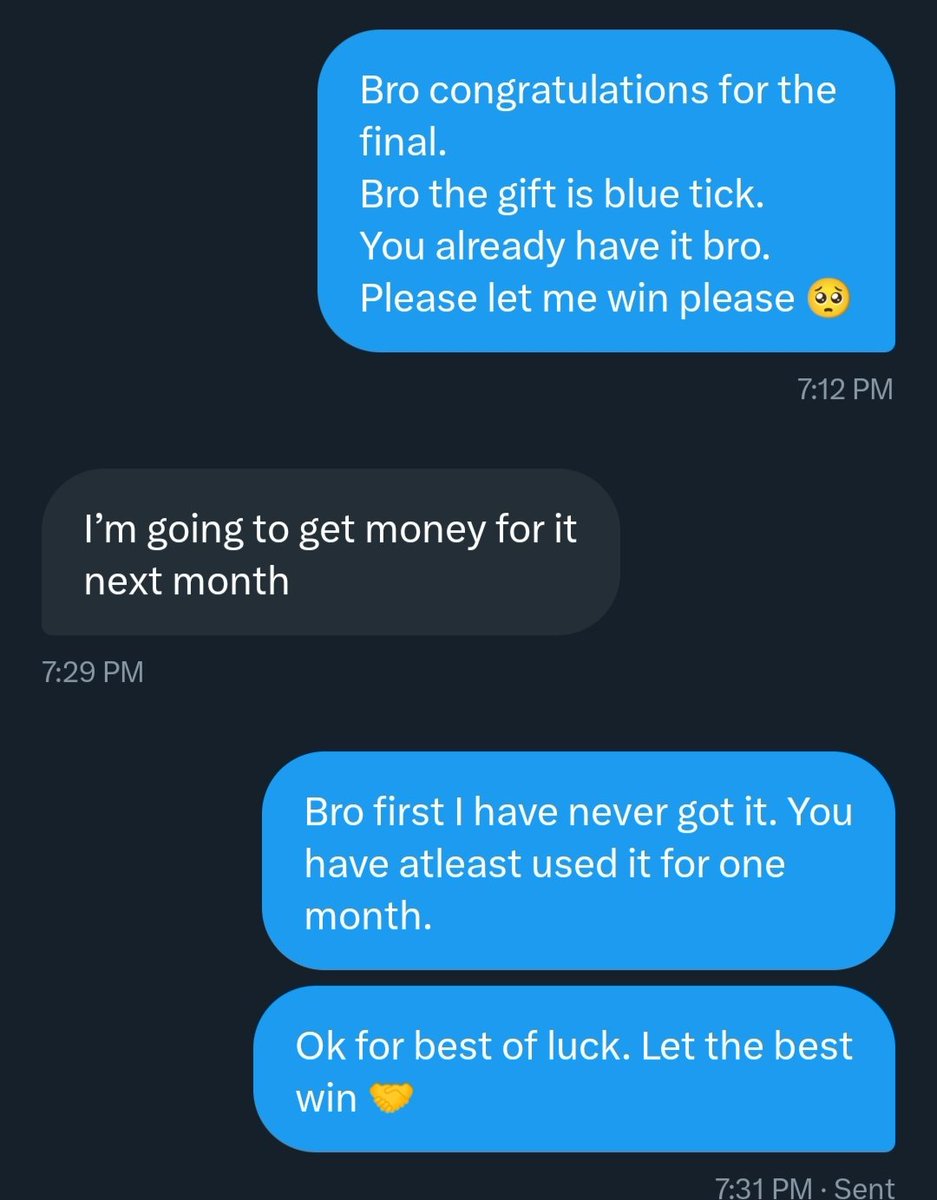 warupdates57's tweet photo. I have never seen this much greed. I asked him for me to win the final. He said I bribed him. He already has a blue tick. He wants more. You guys know better. Please vote wisely. #votefortrey #vote #CR7𓃵بث https://t.co/XEBC3FK3YX